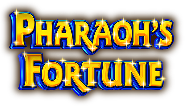 Yellow and blue sparkly Money Mania Pharaoh's Fortune wide area progressive video slot game logo